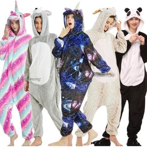 Unicorn Kigurumi Onesie Adult Animal Panda Pajamas Warm Flannel Stitch Sleepwear Unicornio Costumes Winter Jumpsuit Women Pijama