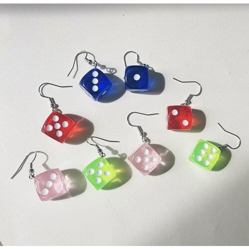 Creative Multicolor Cartoon Dice Earrings For Women Fashion Resin Pendant Earrings Jewelry Punk Hip Hop Party Accessories