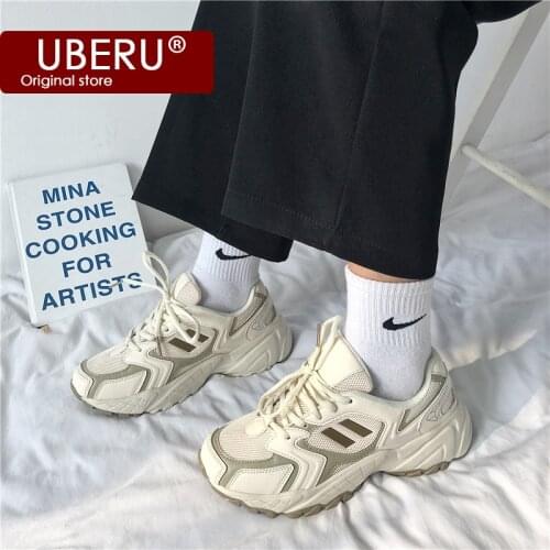 UBERU 2021new ladies sneakers fashion autumn ladies casual shoes mesh reflective thick bottom old shoes breathable runningshoes