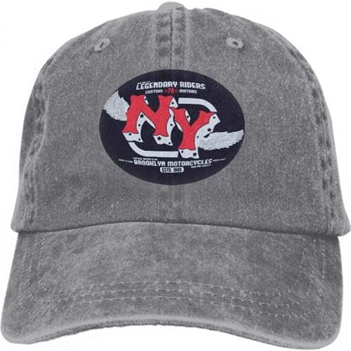 2020 best selling Neutral Cotton Denim Adjustable Hat Men Women Motorcycle Brooklyn Print New York Motorbike Graphic Biker Gray