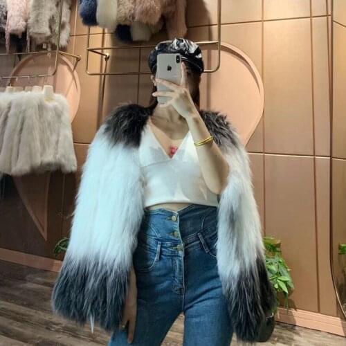 Fur 2020 autumn and winter new Korean version of fox fur woven mid-length gradient color fashion slim fur coat warm fur