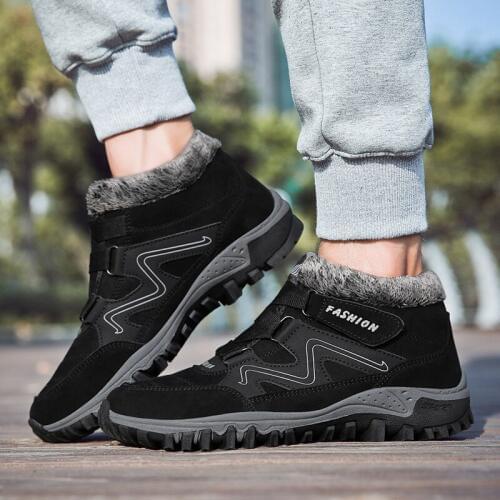 Mens Snow Boots Cow Suede Winter Shoes With Fur Men Ankle Boots Short Plush Outdoor Sneakers Male Warm Botas Hombre Big Size 47