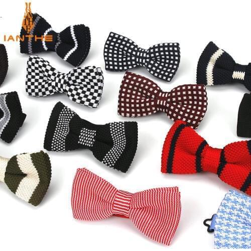 2018 New Men Neck Ties Tuxedo Knitted Plaid Bowtie Bow Tie Thick Double Deck Pre Tied Adjustable Knitting Casual Brand Knit Ties