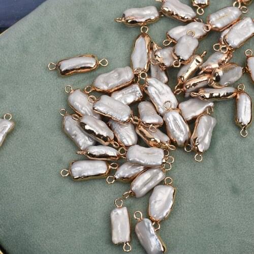 Natural Freshwater Pearl Gold Edging Baroque Irregular Pearls Double Hole Connector Loose Beads DIY Jewelry Clothing Accessories