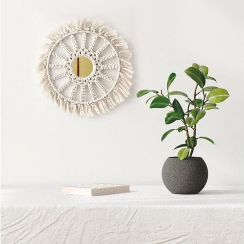 New Home Decor Macrame Mirror Handmade Tapestry Bohemian Cotton Rope Mirror Compact Decoration Home Bedroom Decorative Mirrors