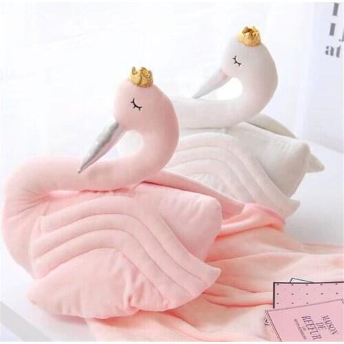 40*40cm Pink White Crown Swan Pillow Short Plush Toy,Cartoon Swan Stuffed Animal for Kids Girl Nursery Decoration Gift Toy