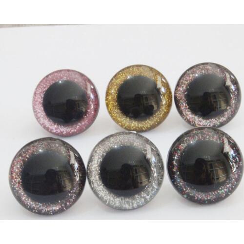 50pcs/lot 26mm-28mm-30MM-40MM round shape clear plastic safety toy eyes +glitter fabric+ hard washer size& color option --N6