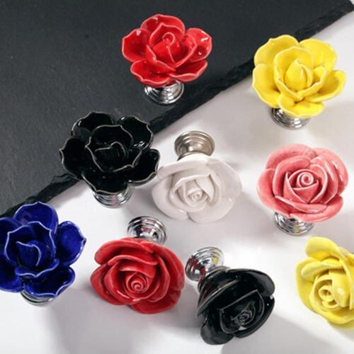 Rose Ceramic Handle Handmade Ceramic Flower Furniture Cabinet Wardrobe Drawer Art Handle Single Hole