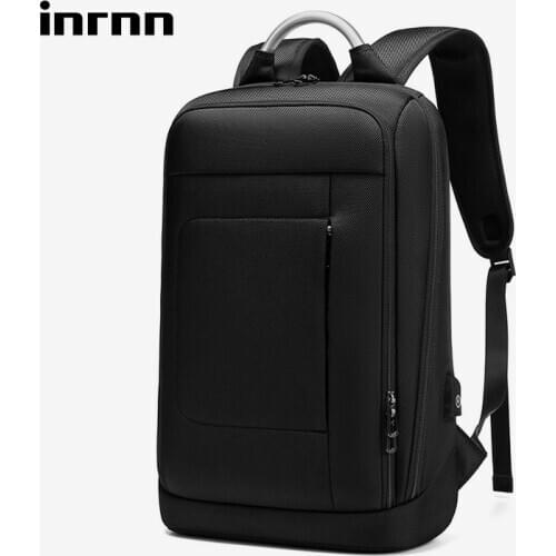 Inrnn Men Slim 15.6 inch Laptop Backpack Casual USB Charging Daypacks Computer Backpack Waterproof Male Backpacks Black Mochila