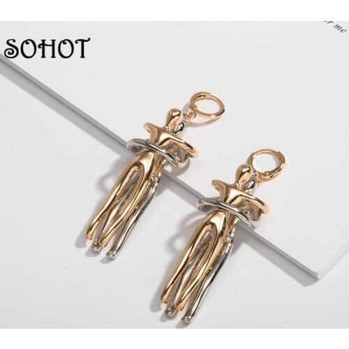 SOHOT New Design Alloy Body Art Long Pendant Women Hoop Earrings Trendy Japan Korea Female Party Jewelry Brincos Bijoux Gift