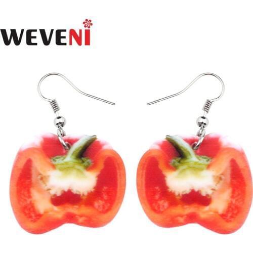 WEVENI Original Acrylic Red Half Tomato Earrings Dangle Drop Vegetable Jewelry For Women Girls Bijoux Gift Charms Wholesale
