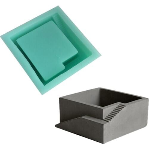 DIY silicone mold Concrete Square with stairs flower desktop moss bonsai cement multi-flower pots mould handmade