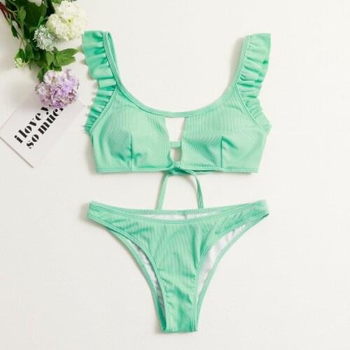 Sweet Green Ruffle Bikini 2021 Mujer Swimwear Sexy Thong Swimsuit Women Brazilian Two Piece Bikinis Set Bathing Suit Biquinis