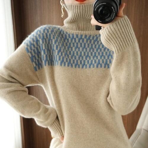 New Cashmere sweater women high neck Wool pullover Sweater fashion loose large size warm winter thick knitted sweater For Female