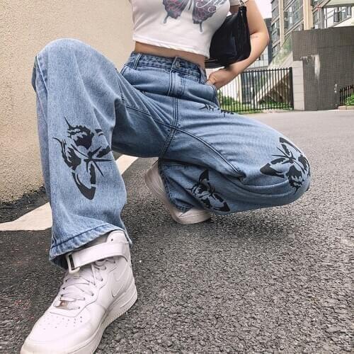 Street trend ins wind loose straight jeans trousers women 2020 summer