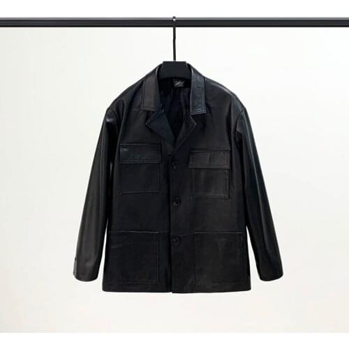 Spring New Style Leather Jacket Womens Suit Collar Leather Jacket Sheep Leather Tooling Casual Suit Jacket Trend