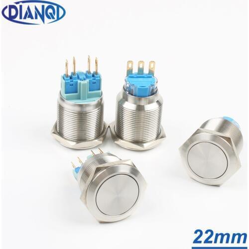 22mm waterproof metal push button stainless steel Push Button Switch 1NO flat round momentary pin terminal switch 22PY.F.K4(K3)
