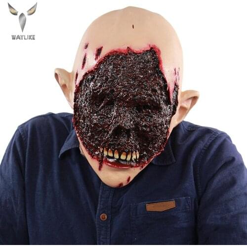 WAYLIKE Halloween Horror Latex Mask Biochemical Monster Bloody Zombie Mask Melting Face Adult Scary Mask
