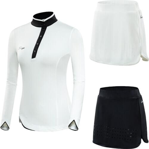 Women Breathable Long-Sleeved T-Shirt Anti-Light Shorts Skirt Suit Ladies Slim Fit Skirts Sets Sportswear D0984