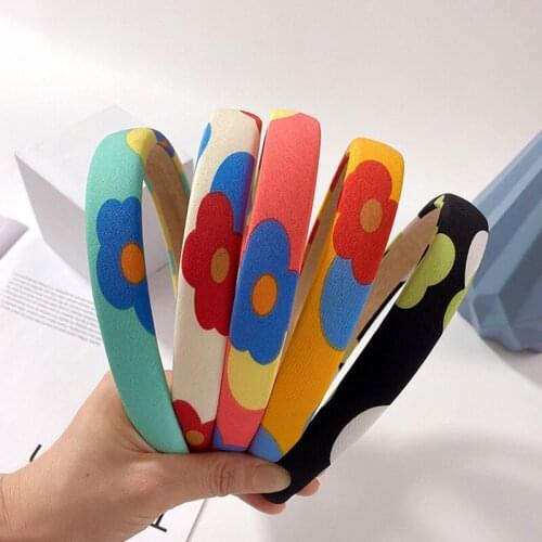 2021 Summer Korean Retro Candy Color Fabric Flower Headband Matte Irregular Geometric Floral Wide Hair Band For Women Jewelry