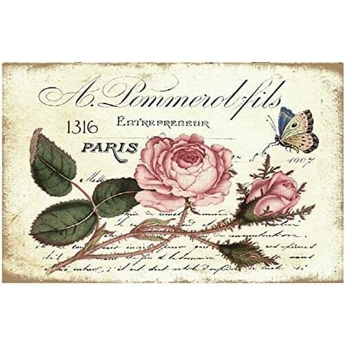 Tin Signs Pink Rose French Paris Metal Sign for Bedroom Cafe Home Bar Pub Coffee Beer Kitchen Bathroom Funny Wall Decor