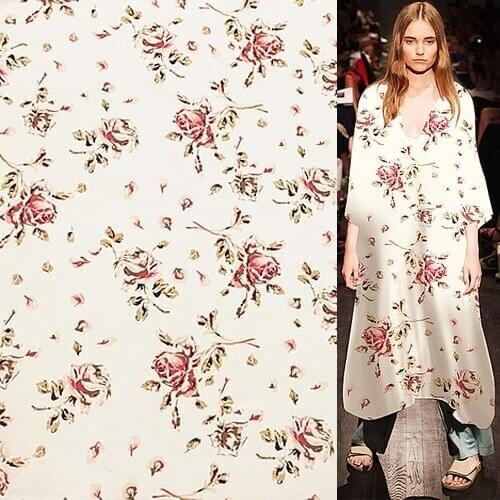 100% Pure silk Crepe DE chine silk fabric 140cm width flower design print,SCDC862