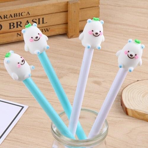24 Pcs Cartoon Creative White Bear Neutral Pen Small Bear Writing Neutral Polar Bear Black Water Pen Kawaii School Supplies