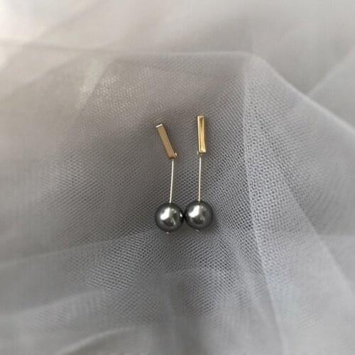 925 Sterling Silver Plated 14K Gold Gray Black Pearl Elegant Vintage Wedding Long Ear Pendant Earings Jewelry for Women Gift