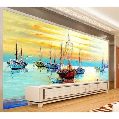 Beibehang Custom Wallpaper 3d Photo mural Oil Painting Boat Room Living Room Background Wallpaper Yellow Large Boat 3d wallpaper