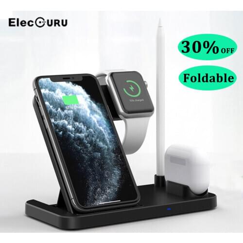 Wireless Station for iPhone iWatch Airpods Apple Pencil,4 in 1 Fast QI Charger Charging Dock For All QI Enabled Phones Charge