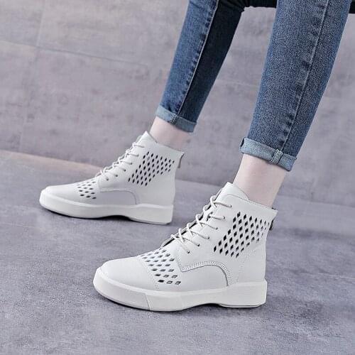 Leather Martin Boots Summer Thin Womens Breathable Wild Autumn Retro Hole Sandals Short Boots Mesh Hollow Sandals