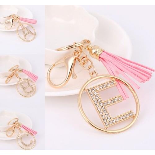 Initials Letters Keychains Rhinestone Pendant Key Chain Ring Alphabet Crystal Tassels Cute Car Keyring Holder Charm Bag Gifts