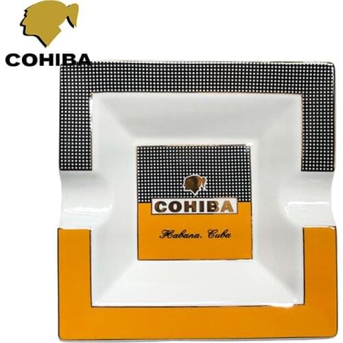 COHIBA Square Cigar Ashtray Holder 2pcs In 1 Design Ceramic Household Tobacco Gadgets Cigarette Ashtray Table Decor
