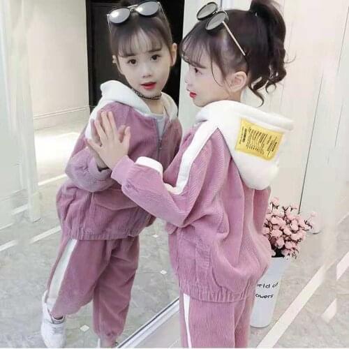 Girls Suits Coat+Pants 2021 Hooded Winter Warm Thicken Kids Teenagers Outwear Cotton Tracksuit Sport Suits Childrens Clothing