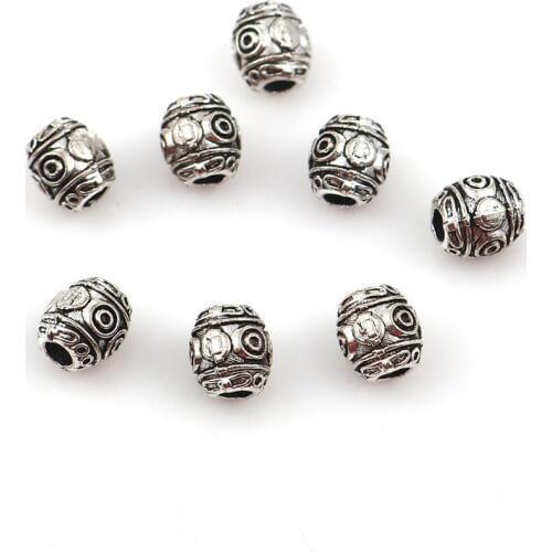 DoreenBeads Zinc Based Alloy Spacer Beads Barrel Silver Color Carved 7mm( 2/8") x 6mm( 2/8"), Hole: Approx 2.4mm, 100 PCs