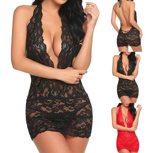 Erotic Lingerie Lace Bathrobe Mini Dress Thongs Set Womens Transparent Babydoll Erotic Underwear Costumes Temptation Sleepwear