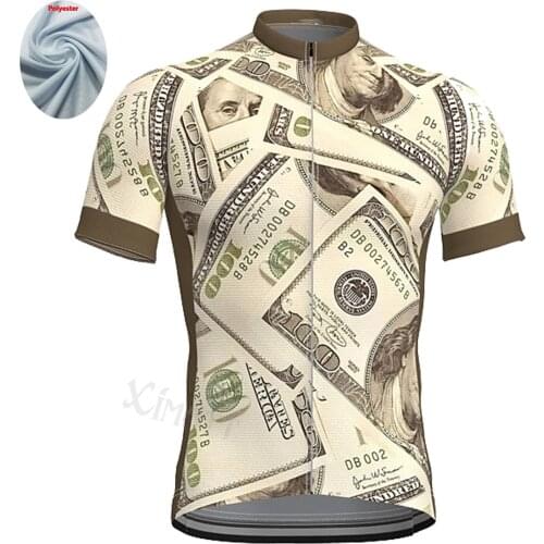 Classic U.S. dollar Printing Polyester Cycling Jersey Mens Outdoor Enduro Motocross Road Bike Downhill Breathable Sport Shirt