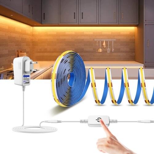 Flexible COB LED Strip DC12V Dimmable Linear Light CRI 90 High Brightness RA90 Touch Switch For Kitchen Cabinet Backlight Lights