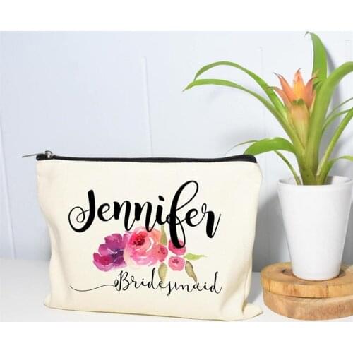 Name Makeup Bag, Personalized Floral Monogram Bag, Bridesmaid Gift, Make up Case, wedding Decoration,bridal shower cosmetic bag