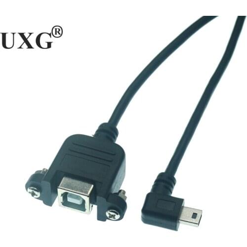 90 Degree Mini USB B Male to USB Type-B Female Data Cable Panel Mount with Screws For Printer 0.3M 0.5M
