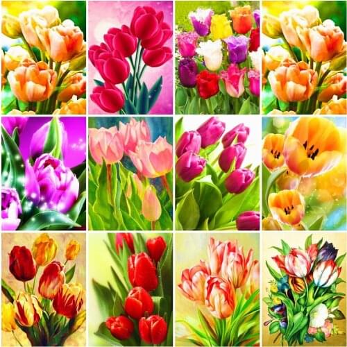 Full Square Round Drill Diamond Painting Tulip Cross Stitch Kit Handmade Diamond Embroidery Flowers Mosaic Home Decor Handcraft