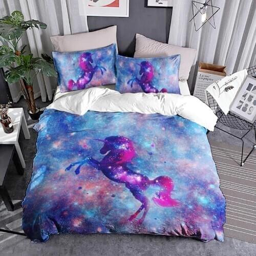 Colorful Unicorn 3d Cartoon Bedding Set 3 Pieces Set Duvet Cover Sets Bed Gull Size For Girls Boys Bedroom Home Decors