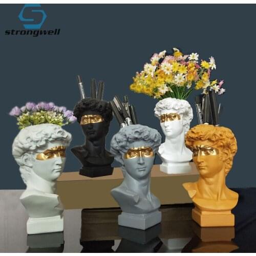 Strongwell Creative Art Plaster Sculpture Statue For Home Decoration Crafts Multifunction Flower Arrangement Planter Pen Holder