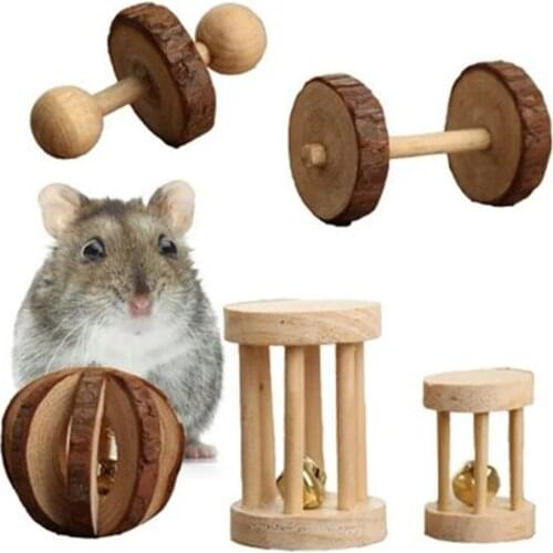 Creative Wooden Pet Toys Set Natural Rabbits Hamster Chewing Toy Guinea Pigs Pine Dumbbells Unicycle Bell Roller Molars Supplies