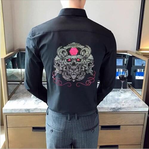 Summer Design Mens Button T-Shirt Exquisite Fabric Hot Shiny Diamond Long-Sleeved New Arrival European Simple Tops