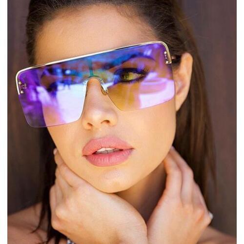 Fashion Half frame Square Sunglasses Women Oversized Metal Frame Big Men Sunglasses Brand Designer Glasses Shades UV400