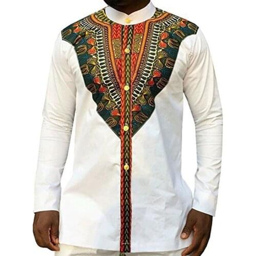 Mens African Dashiki Dress Shirts Nice Brand New Long Sleeve Shirt Men Casual Tribal Ethnic Print African Clothing Camisa Hombre