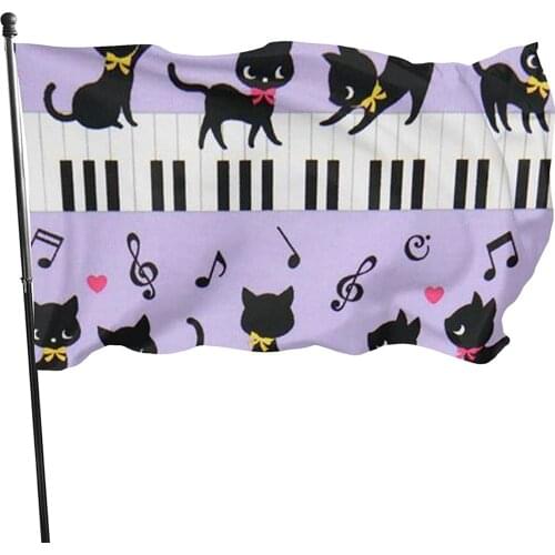 Music Cat Flag 3x5 Ft Outdoor Banner Yard Garden Flags Holiday Party Flag Indoor Outdoor Home Decorations