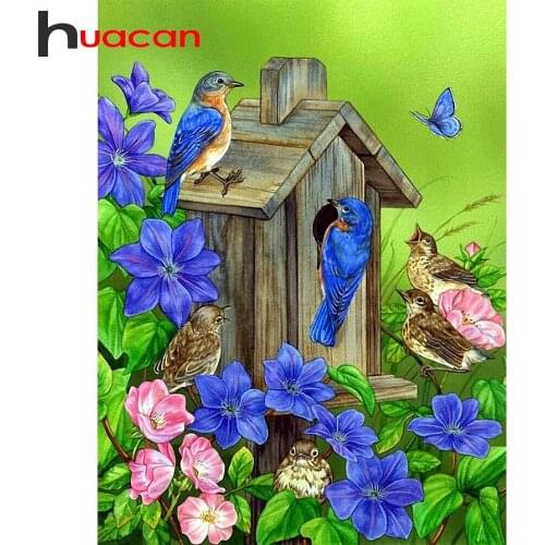 Huacan Full Diamond Mosaic Embroidery Bird House 5D Diamond Painting Animals Picture Of Rhinestones Crafts Home Supplies