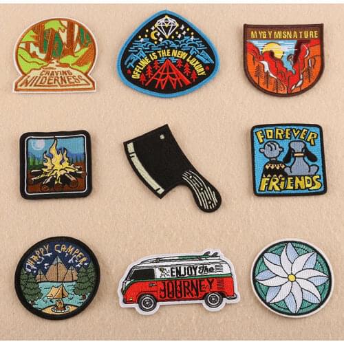 Natural Scenery Patches for Clothing Picnic Iron on Embroidered Patches Sew Applique Badges Ironing Stickers on Clothes Jacket
